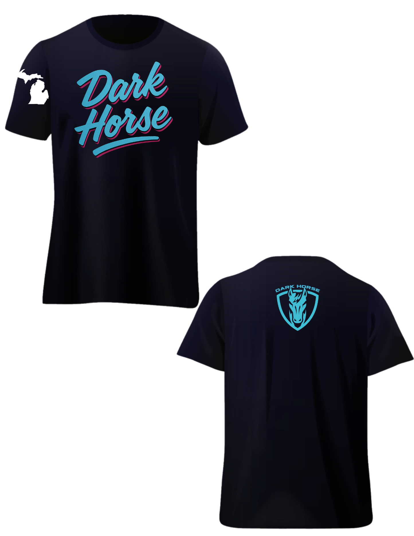 Dark Horse Front/Back T-Shirt (Navy/Teal/Pink)
